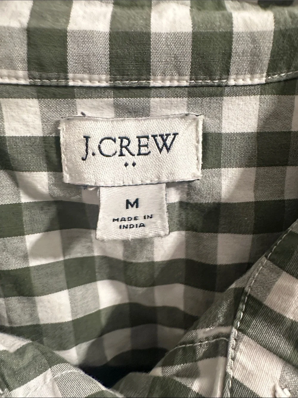 J. Crew Green and White Gingham Button-Down Shirt